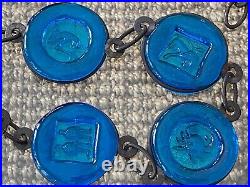 Rare Erik Hoglund Blue Swedish Glass Hanging Zodiac Medallions