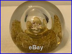 Rare Joe Zimmerman 1986 Signed Art Glass Hollow Weight Gold Flower Paperweight