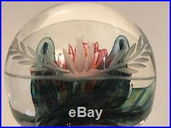 Rare Kerry Zimmerman 2006 Signed Art Glass Pedestal Rose Etched Paperweight