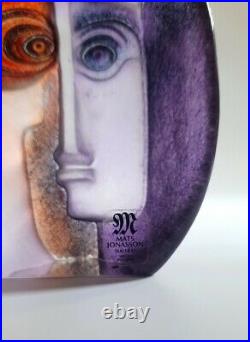 Rare Mats Jonasson Maleras Sweden Full Lead Face Art Glass Masq Sculpture