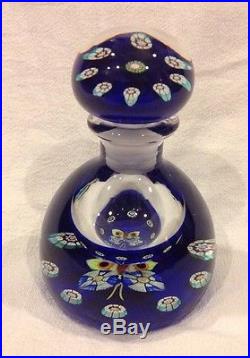 Rare Perthshire Bottle Paperweight, Millefiori Butterfly Blue Mint Condition