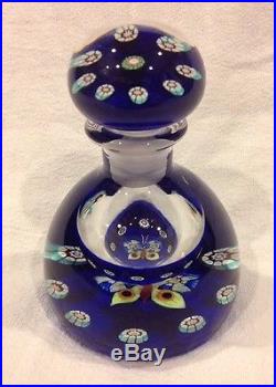 Rare Perthshire Bottle Paperweight, Millefiori Butterfly Blue Mint Condition