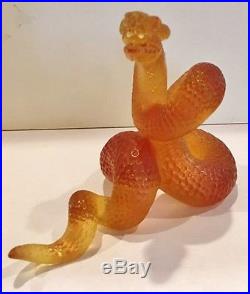 Rare Signed Daum Pate De Verre Snake Horoscope Art Glass Sculpture Paperweight