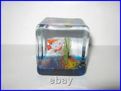 Rare Vintage Murano Glass Fish Aquarium Tank Block Cube Italy Paperweight