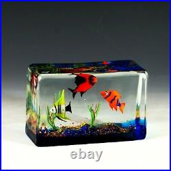 Rare Vintage Murano Italy Art Glass 5lb Block Fish Aquarium Signed Paperweight