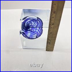 Rare ladislav Oliva moderist art glass cube paperweight Embedded Blue Swirl Sphe