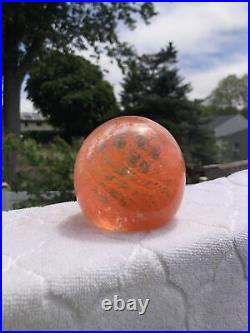 Rare vintage glass paperweight Clear Orange Swirl 3.5 Inch Tall