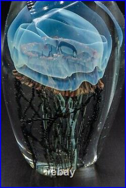 Richard Satava Art Glass Faceted Jellyfish Blue Moon Sculpture Paperweight 5.5