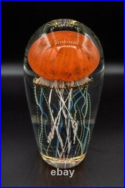Richard Satava Art Glass Jellyfish Orange Sculpture Paperweight 5 3/4
