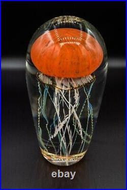 Richard Satava Art Glass Jellyfish Orange Sculpture Paperweight 5 3/4