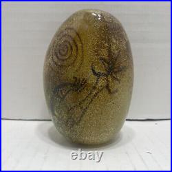 Richard Satava Art Glass Paperweight Petroglyph with Kokopelli. Etched Signature