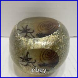 Richard Satava Art Glass Paperweight Petroglyph with Kokopelli. Etched Signature