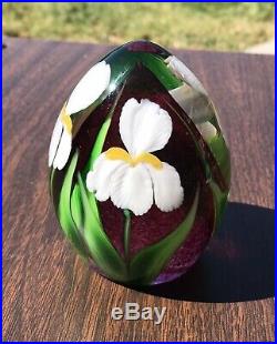 Richard Satava Art Glass Paperweight Signed Ed Alexander White Flower Lily