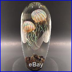 Richard Satava Double Passion Moon Jellyfish Art Glass Paperweight Sculpture