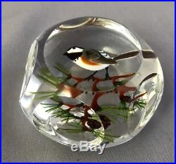 Rick Ayotte Art Glass Paperweight Chickadee 1980 Faceted