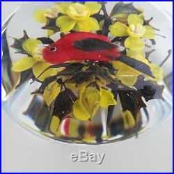 Rick Ayotte Cardinal & Daffodils Art Glass Paperweight Limited Edition
