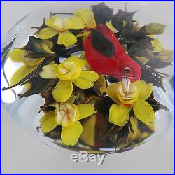 Rick Ayotte Cardinal & Daffodils Art Glass Paperweight Limited Edition