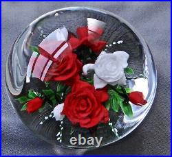Rick Ayotte Paperweight Red & White Roses 2000 L/e 25 3 1/2