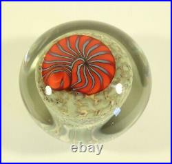 Rick Satava Art Glass Red Nautilus on Cream Paperweight Signed Numbered 2051-02