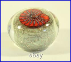 Rick Satava Art Glass Red Nautilus on Cream Paperweight Signed Numbered 2051-02