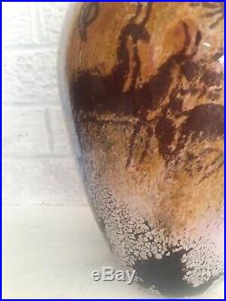Rick Satava Petroglyph Cave Drawing Art Glass Vase H 11