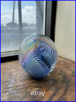 Robert Eickholt 1988 Rainbow Iridescent Art Glass Paperweight Fountain Signed
