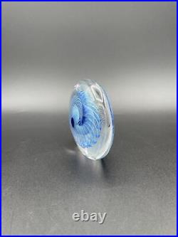 Robert Eickholt 1991 Signed Studio Art Glass Disc Paperweight Blue Swirl