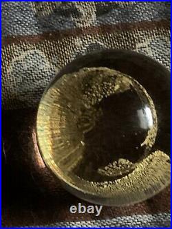 Robert Eickholt 24K Gold Flake Galaxy Swirl Blown Glass Paperweight RARE VTG'87