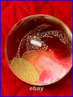 Robert Eickholt 24K Gold Flake Galaxy Swirl Blown Glass Paperweight RARE VTG'87