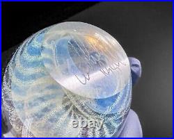 Robert Eickholt 3 x 3.25 Iridescent Dichroic Blue Art Glass Paperweight 1984