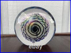 Robert Eickholt Art Glass Paperweight 5.5 Vintage Signed Swirl Purple