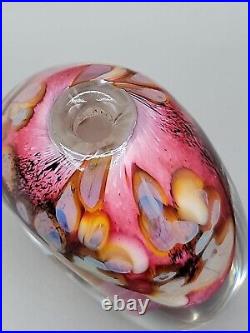 Robert Eickholt Art Glass Paperweight Vase Perfume Pink Sea Life Donut Hole 1996