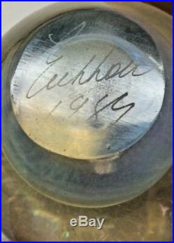 Robert Eickholt Nebula Ice Vortex Art Glass Paperweight Iridescent 1989 Signed