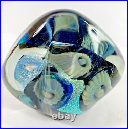 Robert Eickholt Seascape Anemone Iridescent Blue Art Glass Paperweight 4 In 2006