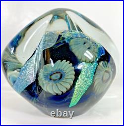 Robert Eickholt Seascape Anemone Iridescent Blue Art Glass Paperweight 4 In 2006