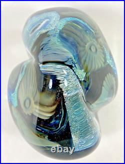 Robert Eickholt Seascape Anemone Iridescent Blue Art Glass Paperweight 4 In 2006