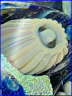 Robert Eickholt Seascape Anemone Iridescent Blue Art Glass Paperweight 4 In 2006