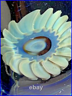 Robert Eickholt Seascape Anemone Iridescent Blue Art Glass Paperweight 4 In 2006