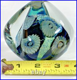 Robert Eickholt Seascape Anemone Iridescent Blue Art Glass Paperweight 4 In 2006