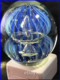 Robert Eickholt Signed & Titled 1995 Iridescent Hourglass Art Glass Paperweight