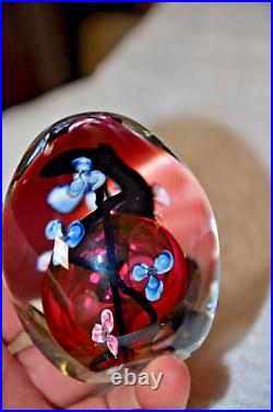 Roger Gandelman art glass Forget Me Nots Egg Shaped paperweight Signed 4