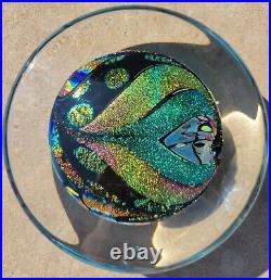 Rollin Karg 8.5 Dichroic Iridescent Art Glass Paperweight Signed and Dated 2015