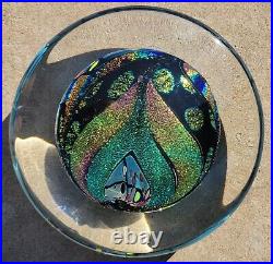 Rollin Karg 8.5 Dichroic Iridescent Art Glass Paperweight Signed and Dated 2015