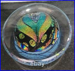 Rollin Karg 8.5 Dichroic Iridescent Art Glass Paperweight Signed and Dated 2015