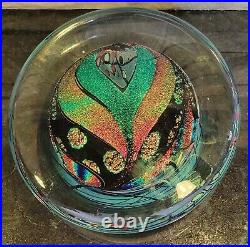 Rollin Karg 8.5 Dichroic Iridescent Art Glass Paperweight Signed and Dated 2015