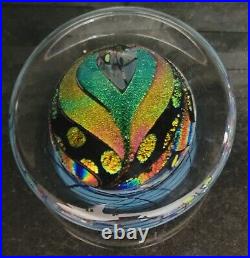 Rollin Karg 8.5 Dichroic Iridescent Art Glass Paperweight Signed and Dated 2015