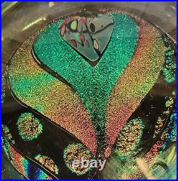 Rollin Karg 8.5 Dichroic Iridescent Art Glass Paperweight Signed and Dated 2015