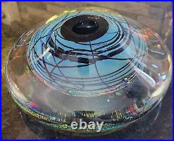 Rollin Karg 8.5 Dichroic Iridescent Art Glass Paperweight Signed and Dated 2015