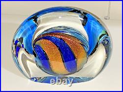 Rollin Karg Art Glass Cased Dichroic Paperweight 6.5wx6hx 2.5d Signed 2005