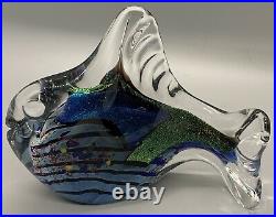 Rollin Karg Art Glass Dichroic Fish Paperweight Sculpture Signed 5 1/2 Inches